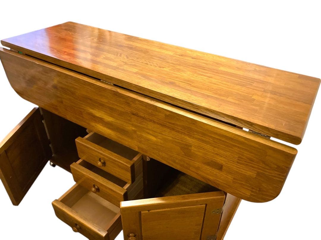 木製長方形テーブル 引き出し付き キャスター付き