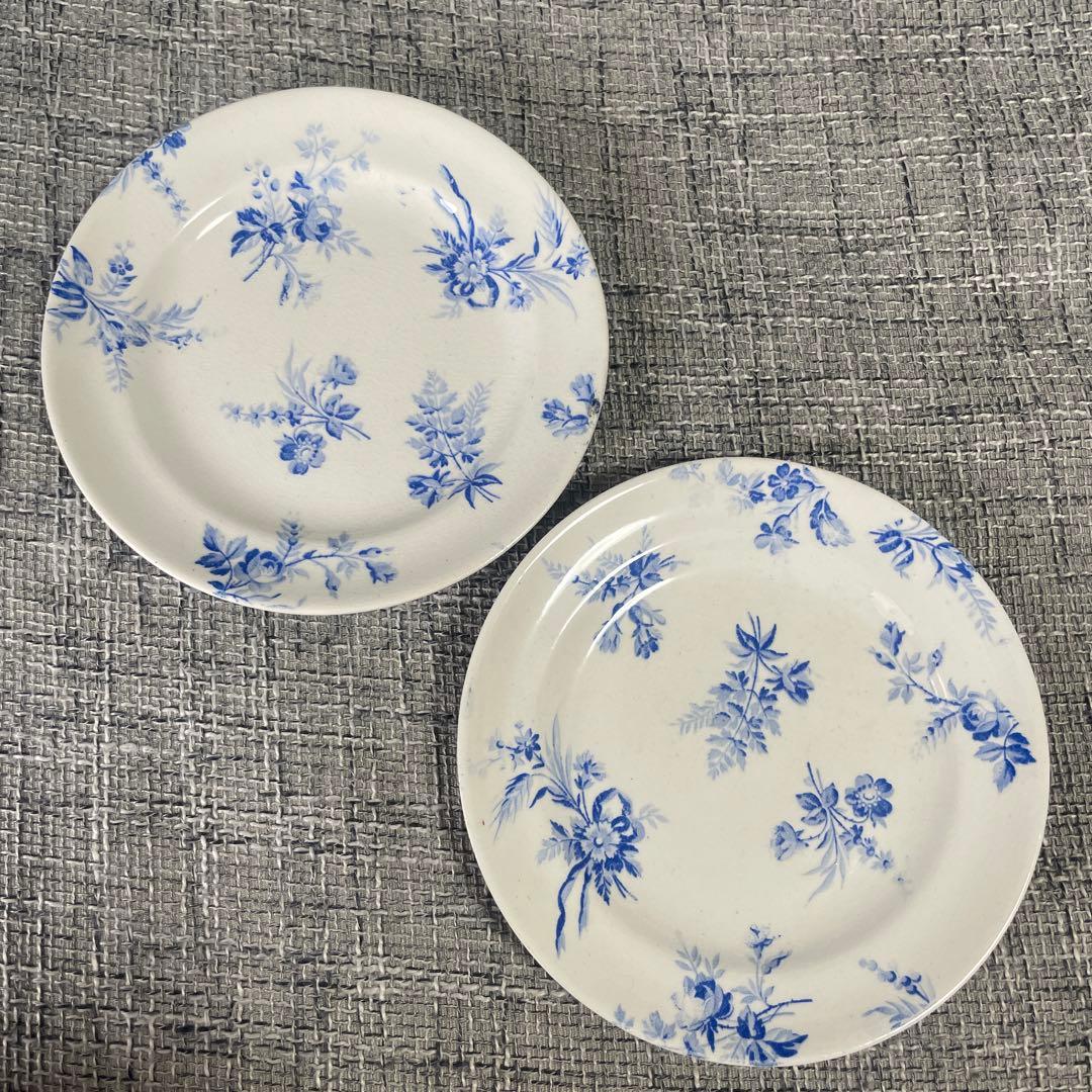 2枚セット アンティーク プレート 青い花 オランダ