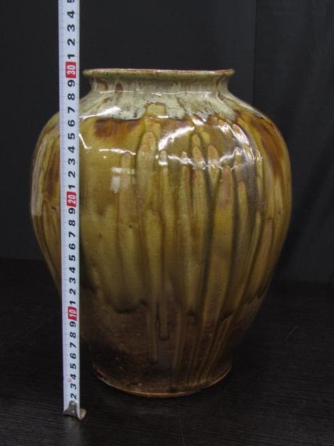 【未使用品】味鉄作 肥前焼 陶器 花瓶 花器 壺 大型 茶系 共箱なし