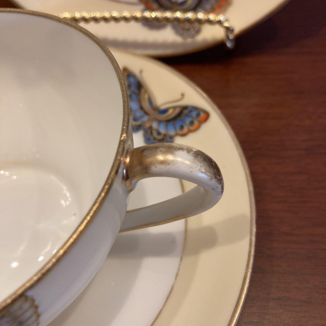 オールドノリタケ　蝶トリオ　カップ&ソーサー&ケーキ皿