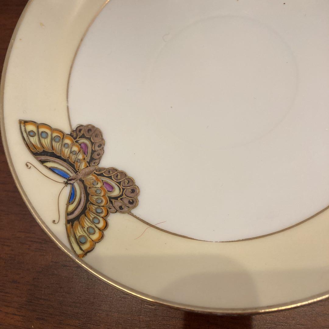 オールドノリタケ　蝶トリオ　カップ&ソーサー&ケーキ皿