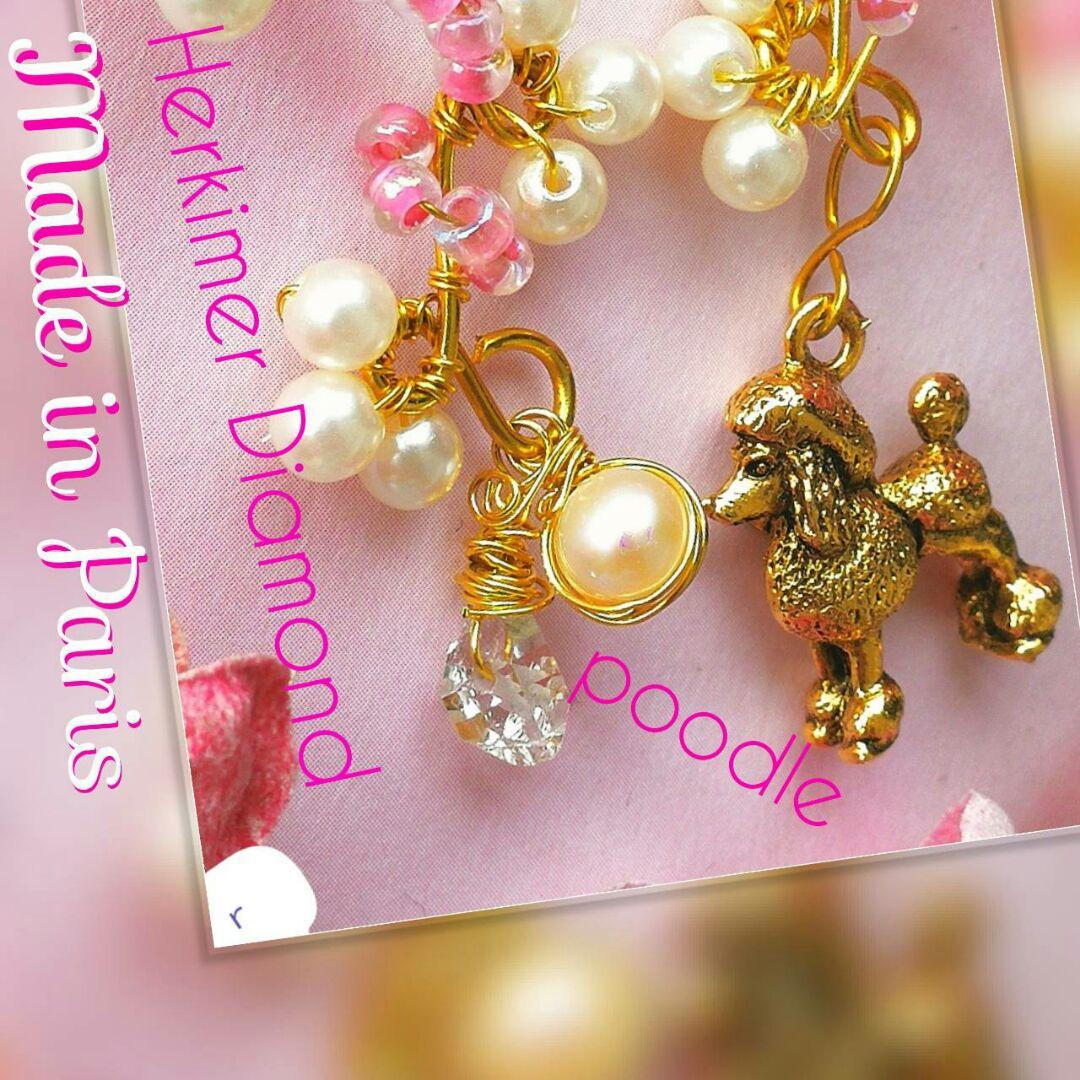 新品 14kgf パリ購入 プードル ハーキマーダイヤモンド  パール ピアス