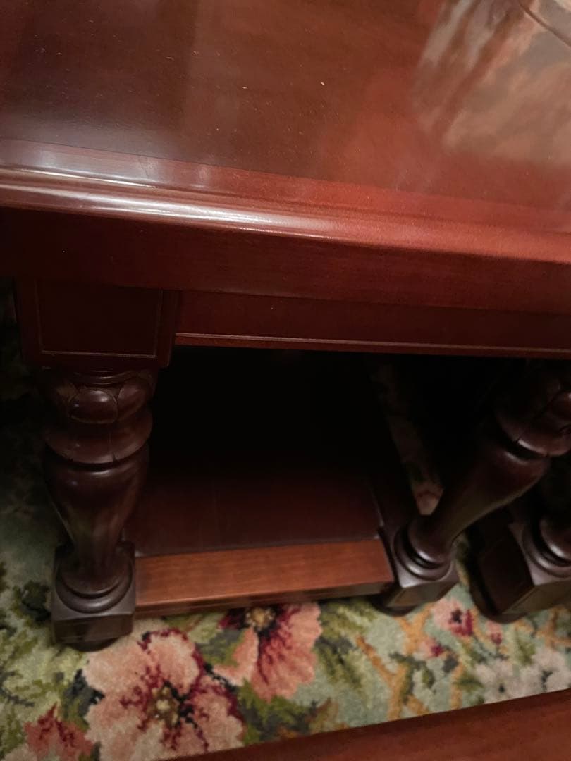 クラシック木製テーブル ダークブラウン　肘掛け机　シド⑥