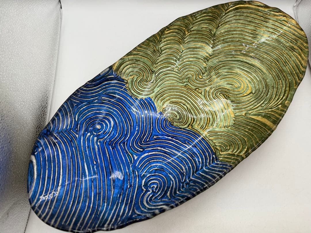 坂田甚内作　金彩ガラス長皿　特大　名人作　送料込み250606