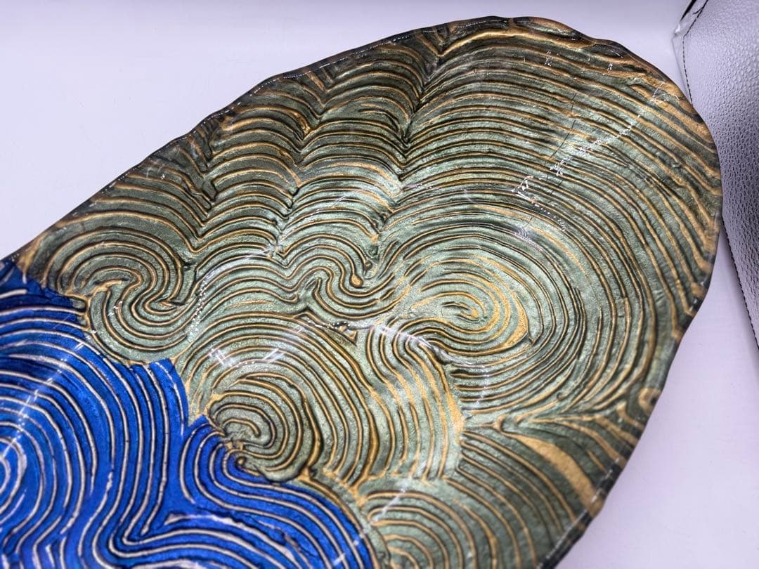 坂田甚内作　金彩ガラス長皿　特大　名人作　送料込み250606