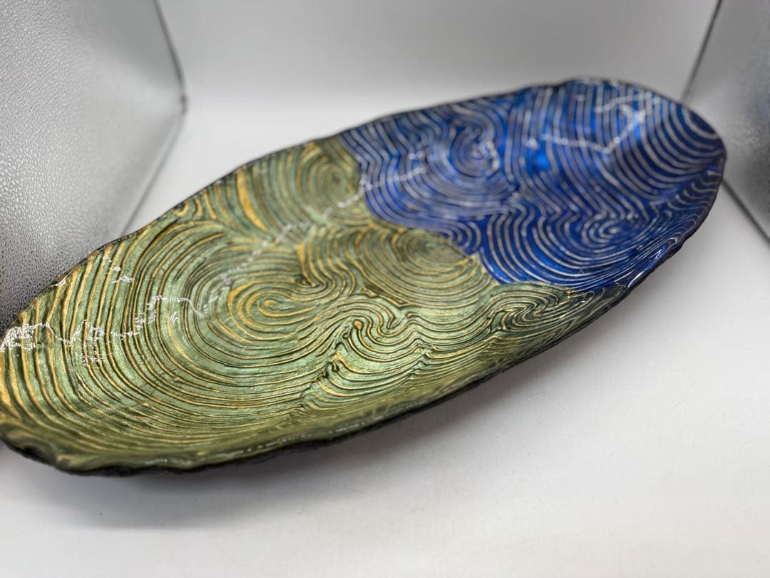 坂田甚内作　金彩ガラス長皿　特大　名人作　送料込み250606