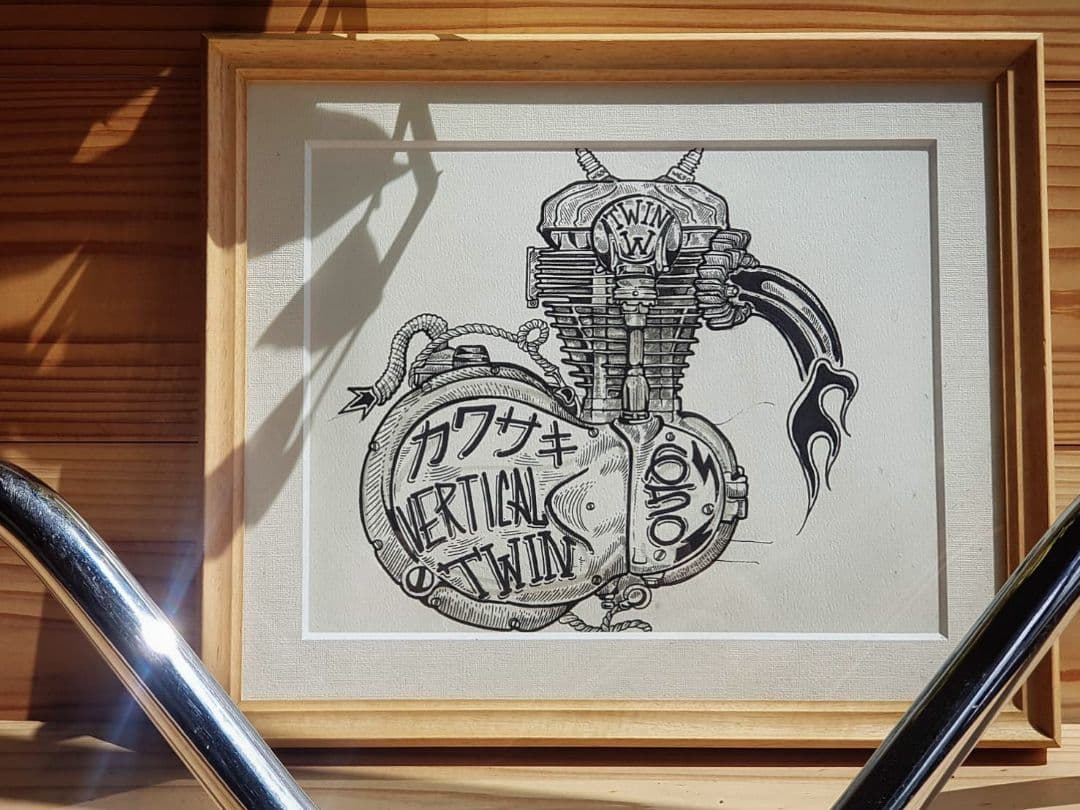 コンセプトデザインエンジンレトロバイクによるアート絵画 90's