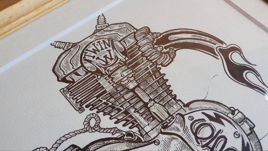 コンセプトデザインエンジンレトロバイクによるアート絵画 90's