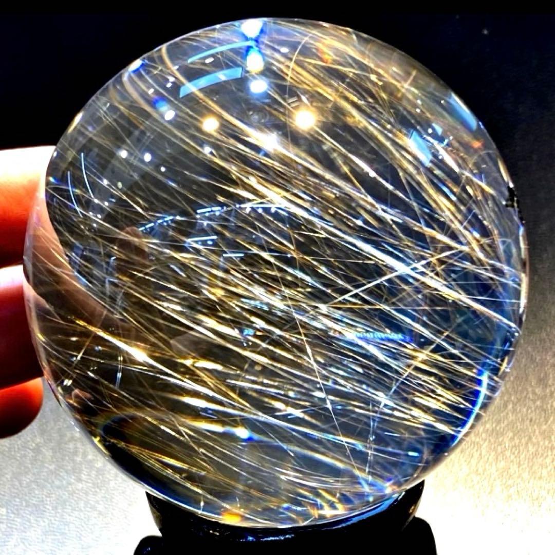 超絶綺麗✨64mm ゴールドルチルクォーツ　丸玉　スフィア　金針水晶