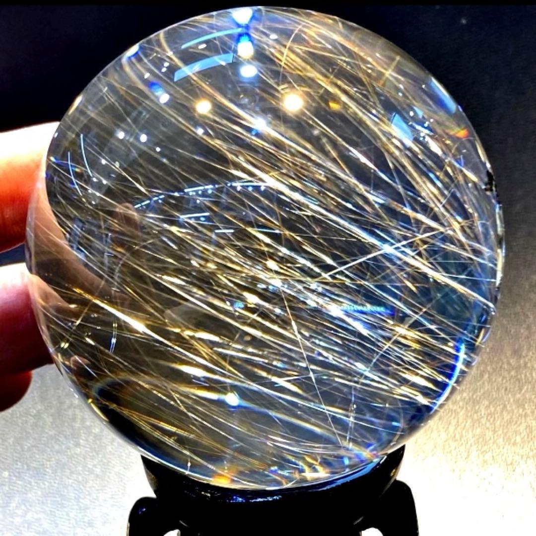 超絶綺麗✨64mm ゴールドルチルクォーツ　丸玉　スフィア　金針水晶