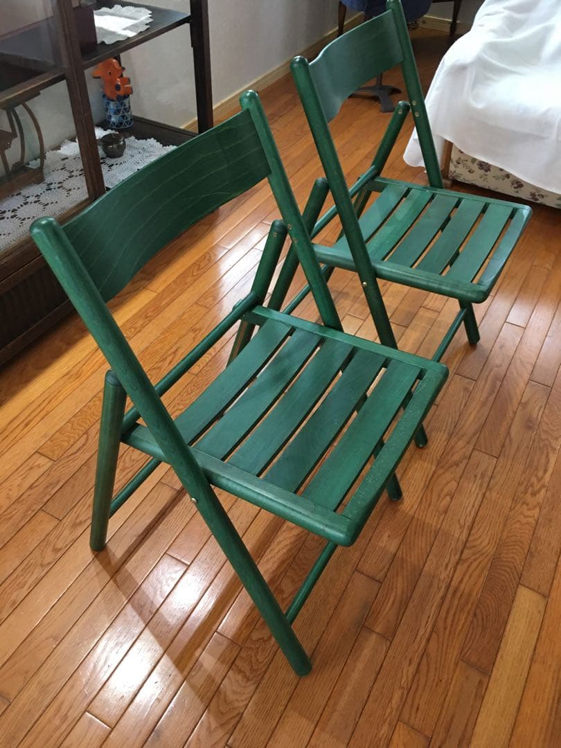 椅子二脚セット　木製折りたたみ椅子 木製 アンティーク