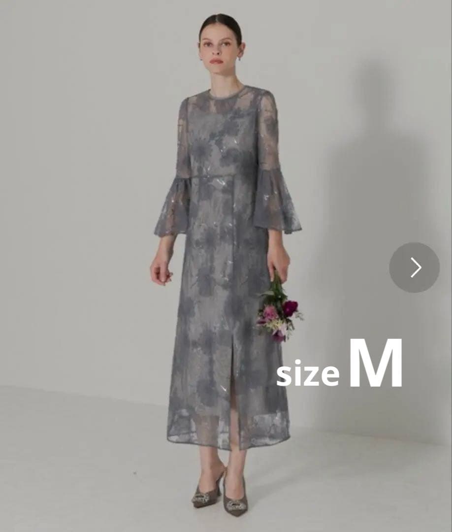 【1回着用】☆Leja レジャ スパンコールレーススリーブIラインロングドレス