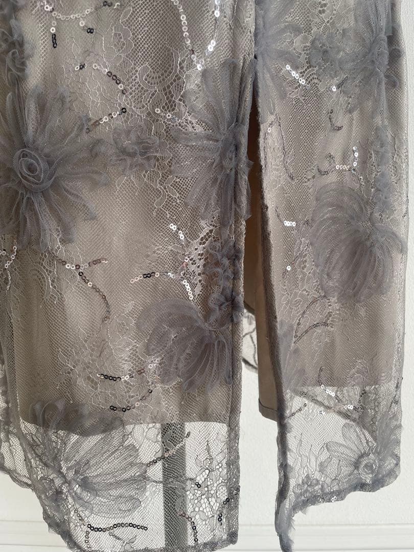 【1回着用】☆Leja レジャ スパンコールレーススリーブIラインロングドレス