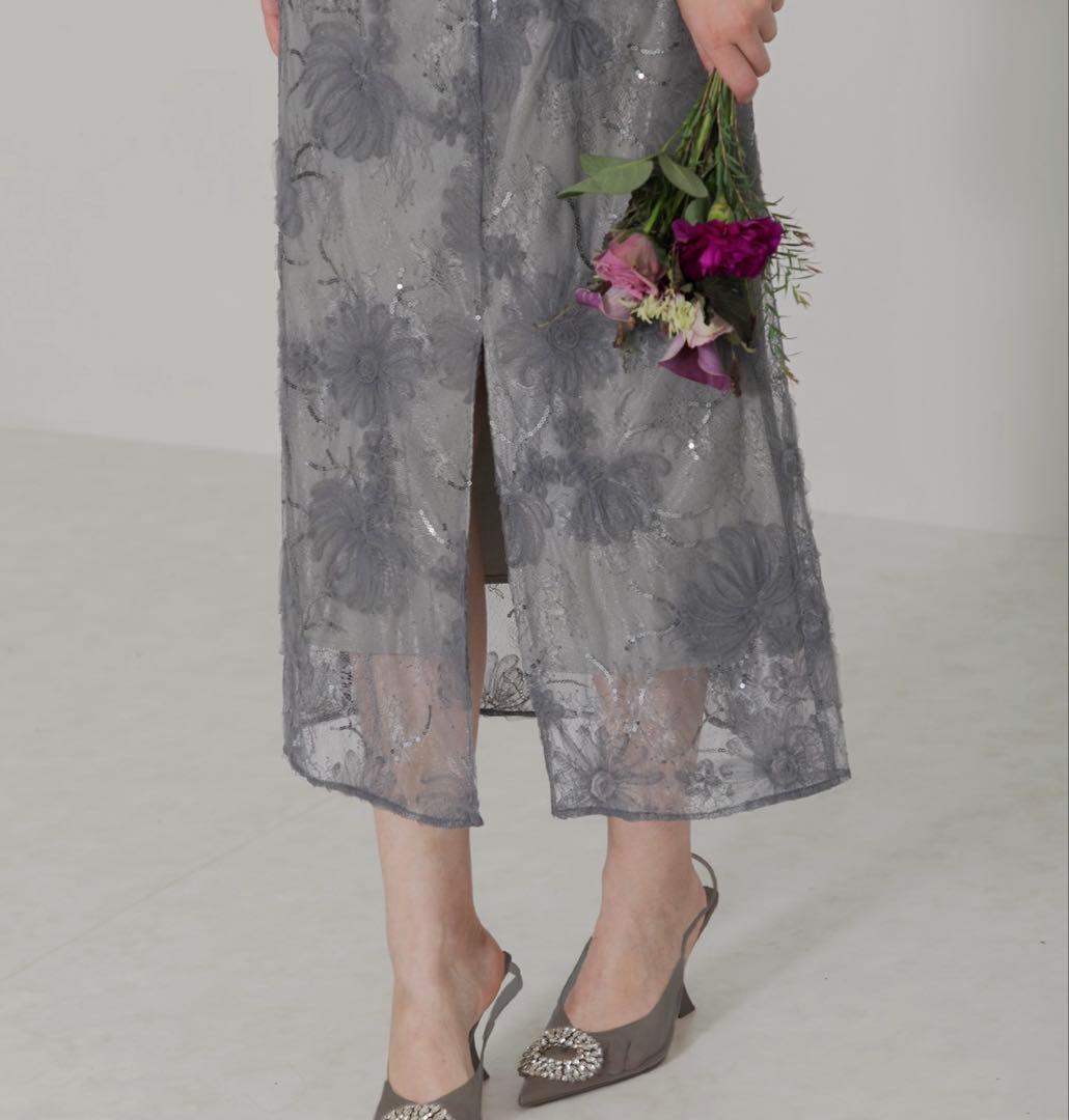 【1回着用】☆Leja レジャ スパンコールレーススリーブIラインロングドレス