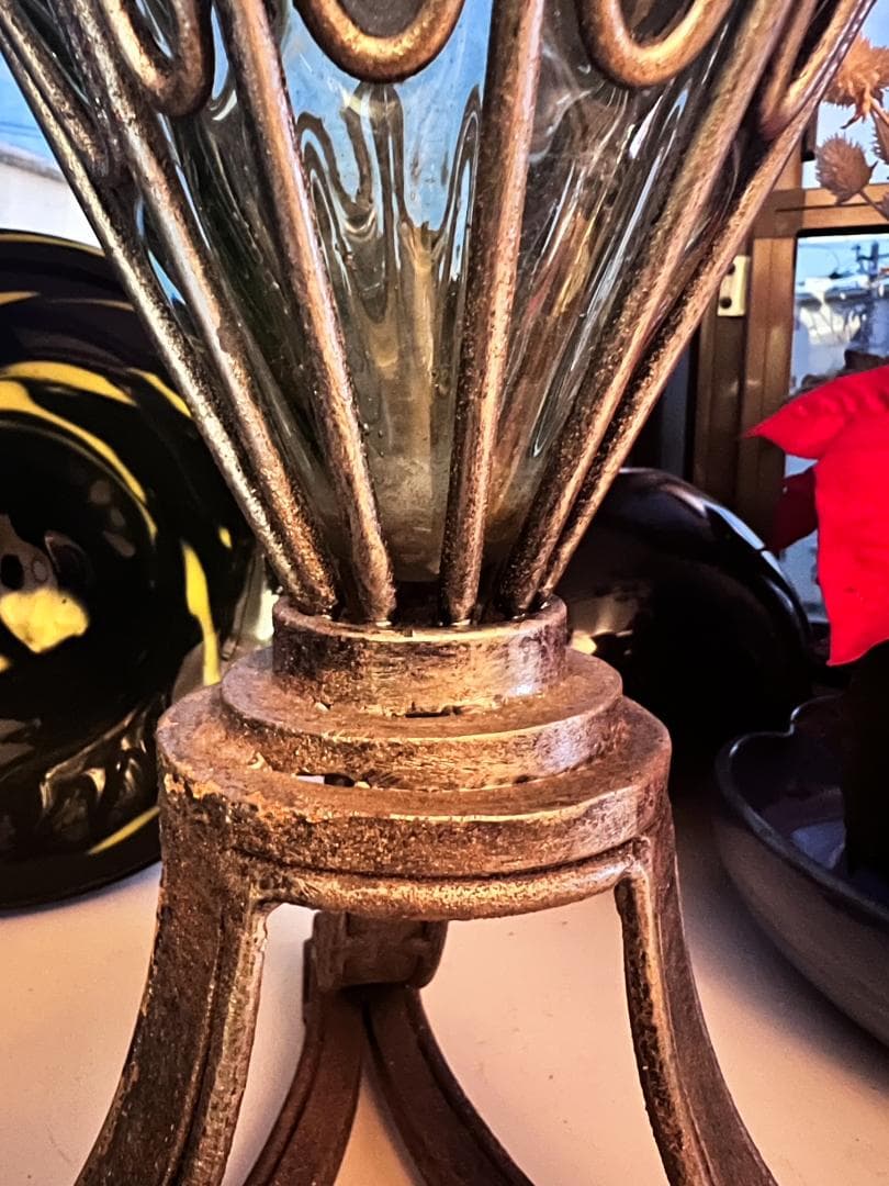 Antiqueアンティーク Ornate華やかな Glassガラス 金属 花瓶