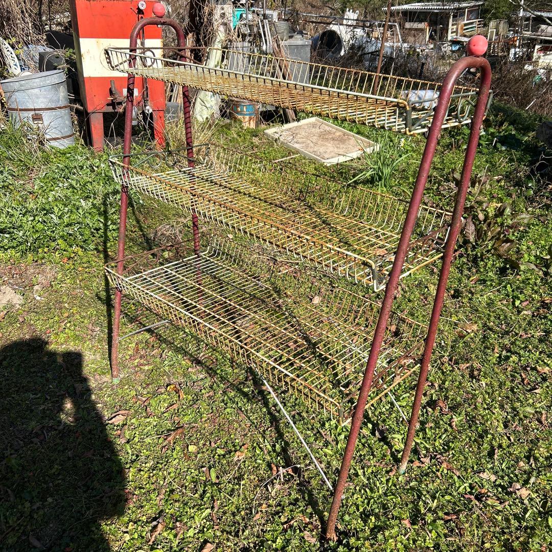 昭和レトロ　アンティーク　シャビー 3段ワイヤーラック 引き取り限定