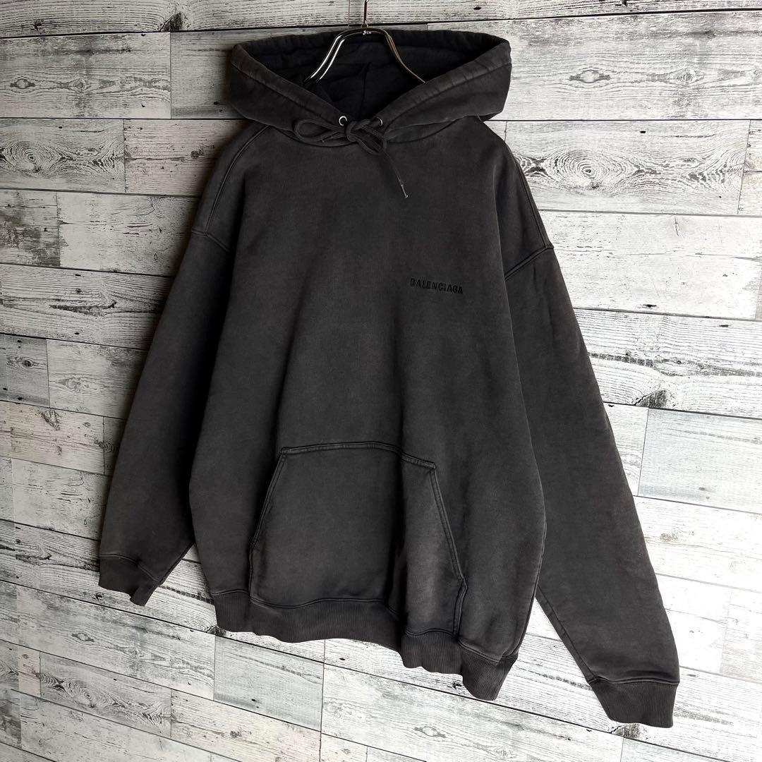 【超希少デザイン】バレンシアガ☆ 両面刺繍ロゴ入り ヴィンテージ加工 パーカー.