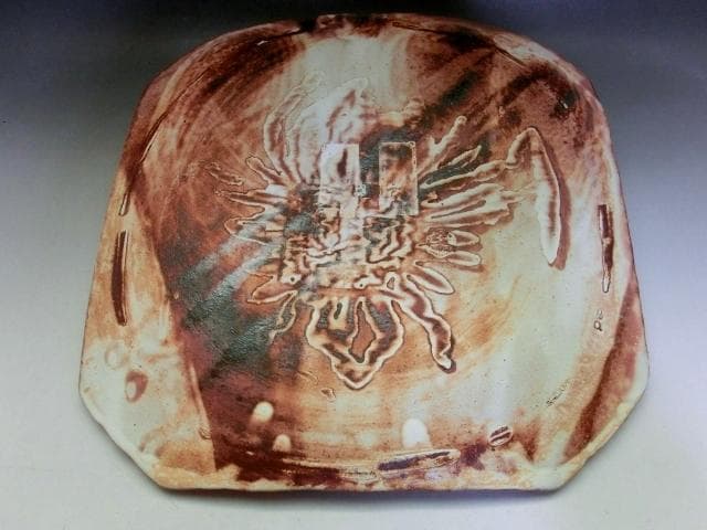 皿■魚 貝 【番浦史郎】ばんうらしろう ピンク 京焼 土物 時代物 骨董品■