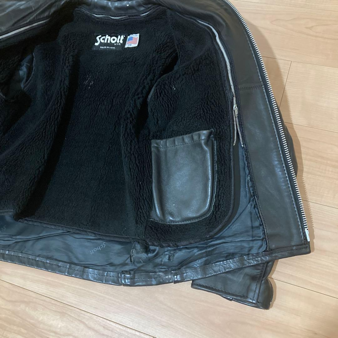 とよSchott ブラックレザーシングルライダース 38