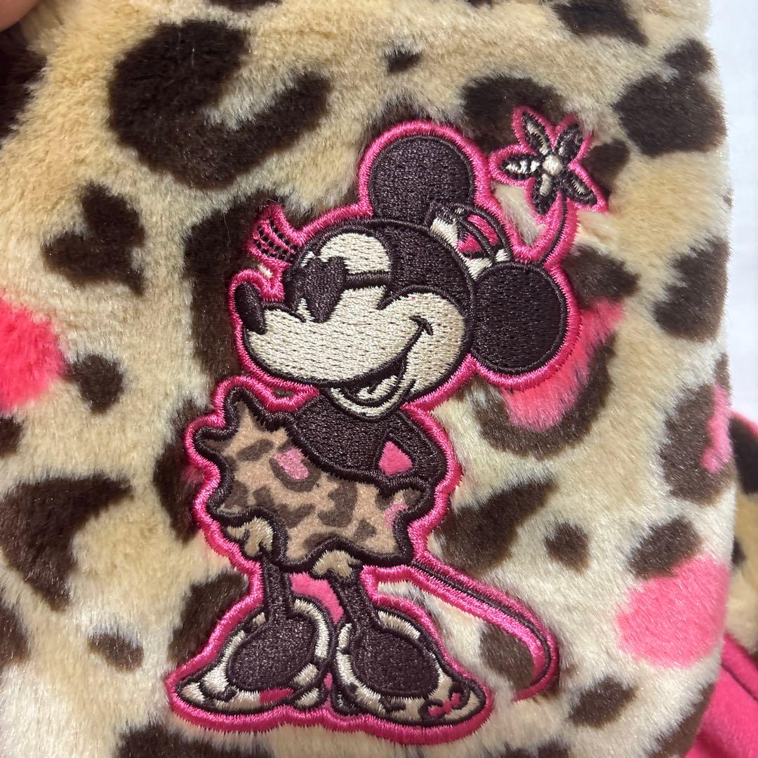 ミニーマウス ヒョウ柄 フリース帽子