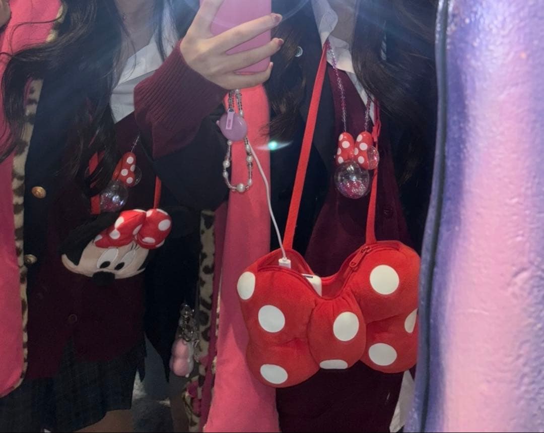 ミニーマウス ヒョウ柄 フリース帽子