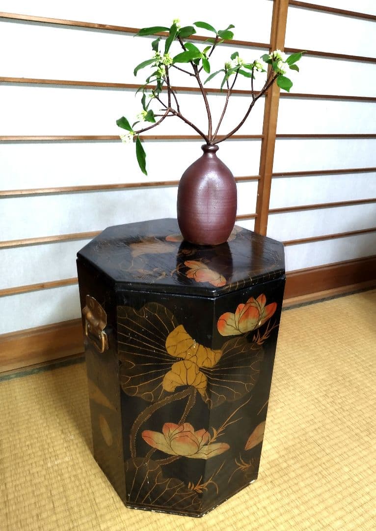 レトロ　ウイッグケース　中国鬘入れ　米びつ　花置き台　防災グッズ収納ボックス