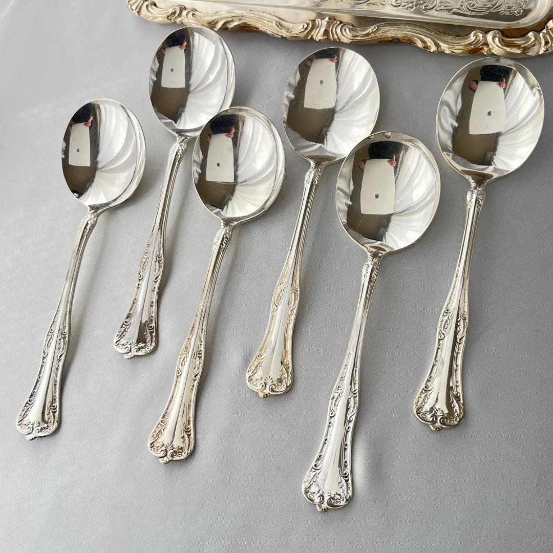 【National Silver】 クイーンエリザベス スープスプーン 6本