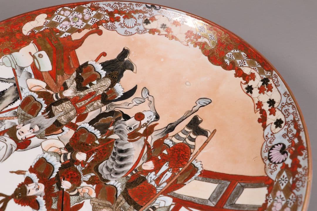 明治期 九谷焼 武者絵 飾大皿 45.2cm 於九谷高田画【MA212】