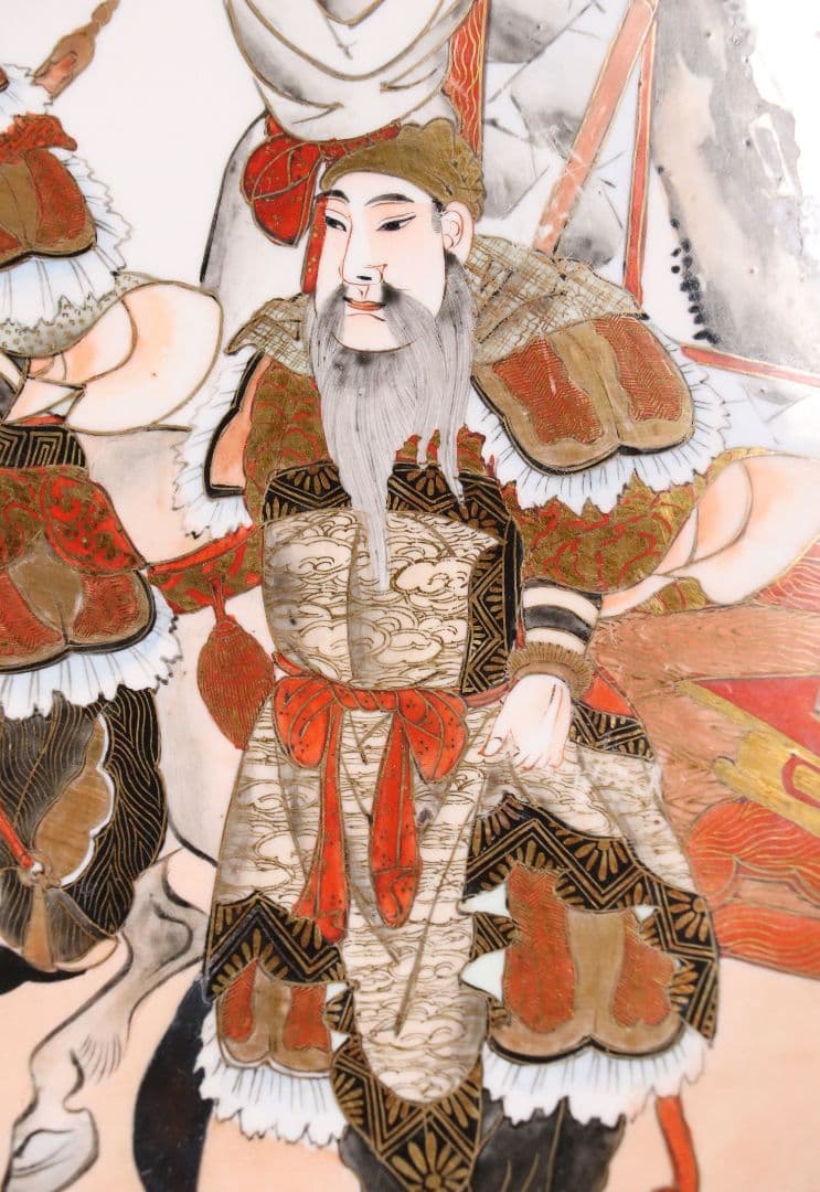 明治期 九谷焼 武者絵 飾大皿 45.2cm 於九谷高田画【MA212】