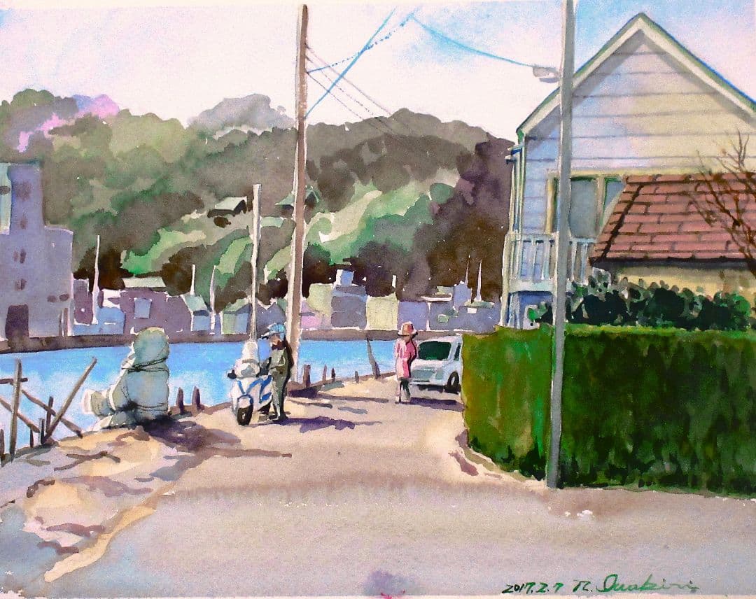 風景 水彩画 フレーム付き 2017年作 F6サイズ 原画