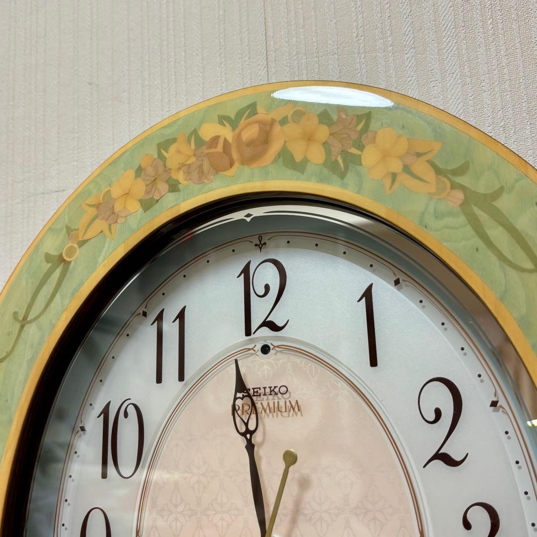 SEIKO PREMIUM 電波掛け時計 木象嵌 花柄 メロディ EMBLEM