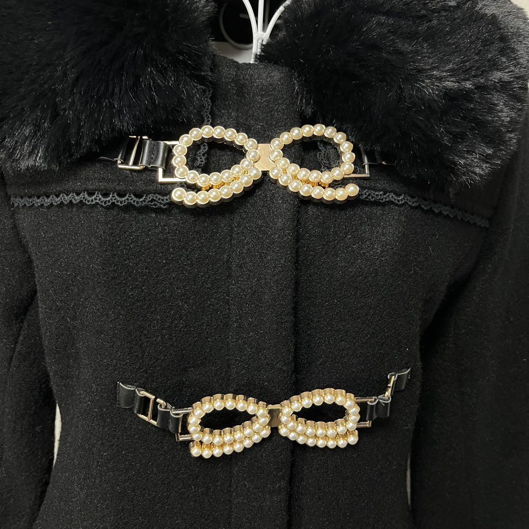 LIZ LISA リズリサ　パールリボンビット　コート ブラック ファー 黒