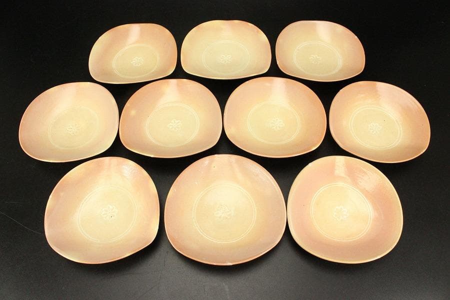 日本芸術院賞受賞 森野嘉光作 御本三角皿 共箱(ZE533)