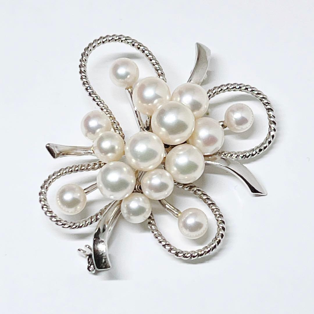 美品✨MIKIMOTOミキモト アコヤパール　ブローチ　15球　フラワー　リボン