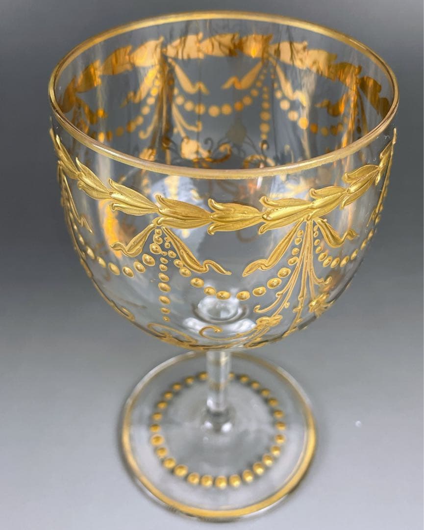 ボヘミアンガラス 盛上金彩 エナメル彩 ワイングラス ボヘミア グラス 金盛り