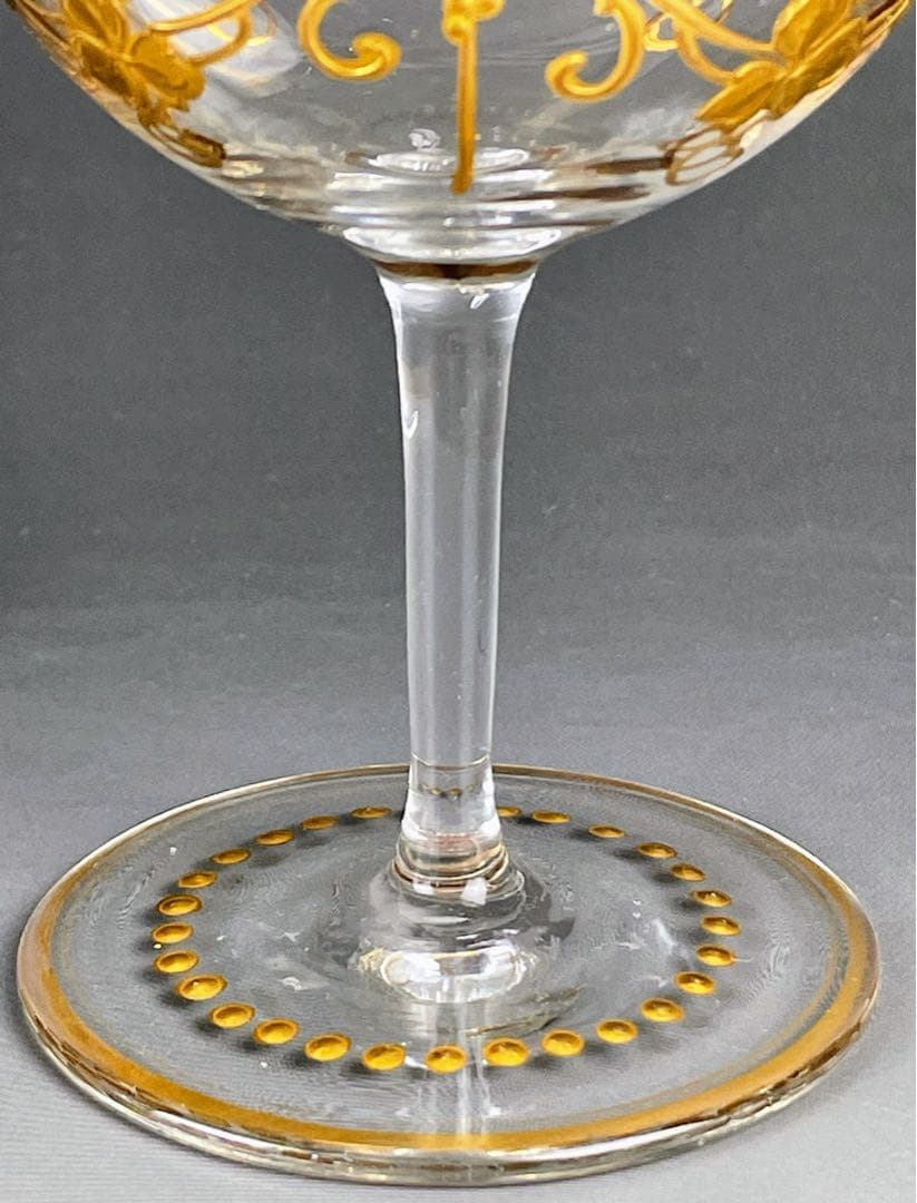 ボヘミアンガラス 盛上金彩 エナメル彩 ワイングラス ボヘミア グラス 金盛り