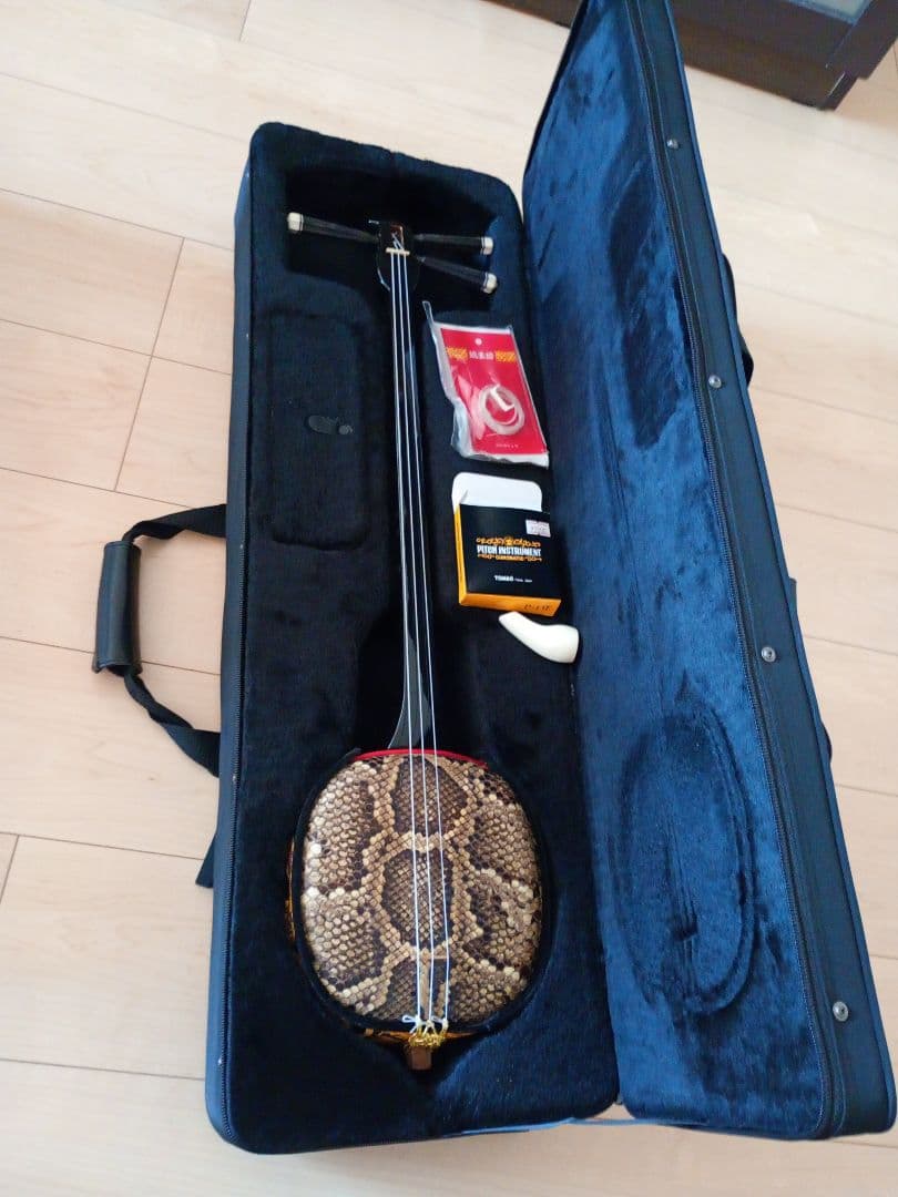 沖縄三線 ヘビ皮模様 本体とケース付き