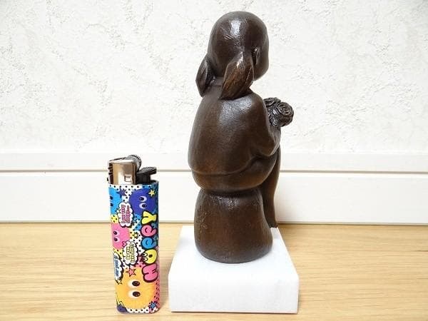 美品 加藤豊 花 少女 子供 ブロンズ 銅製 箱付き オブジェ 美術品 彫刻巨匠