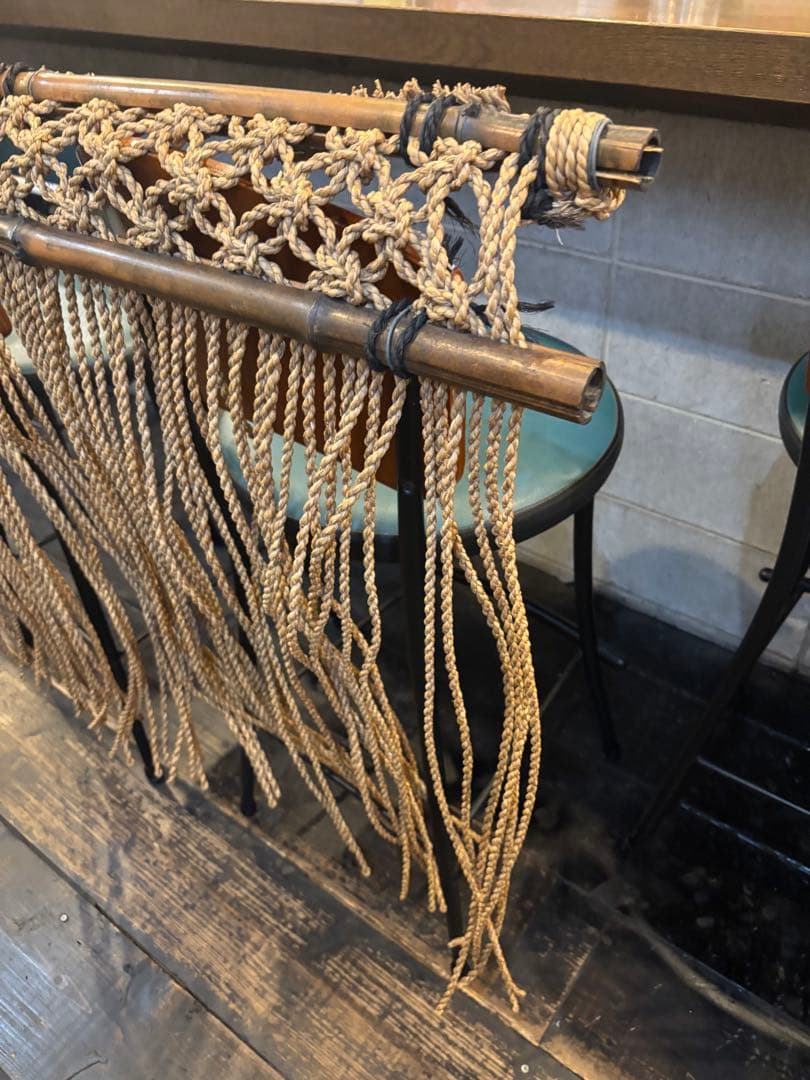 麻製の編み込みデザインのれん 約90cm幅