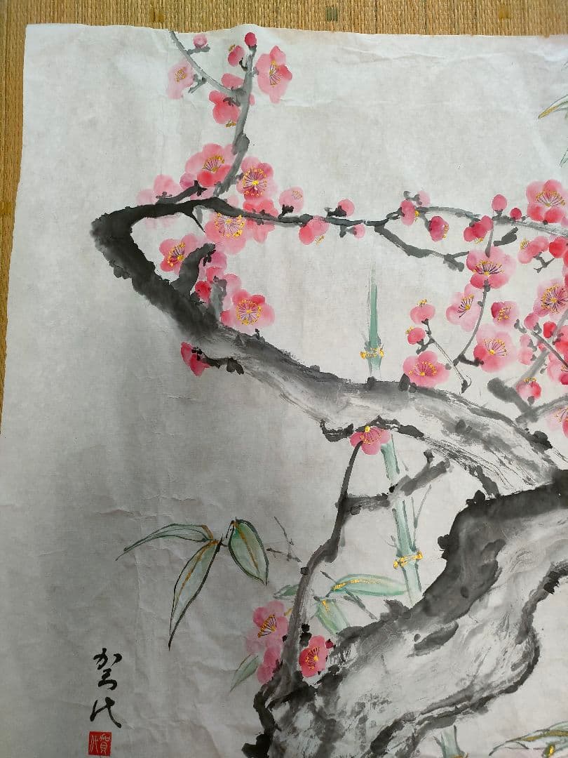 水墨画（墨彩）春の梅　原画　直筆　肉筆　アート　絵画　ギフト　インテリア　日本画