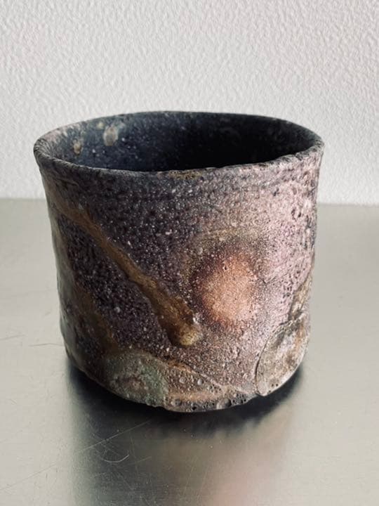 岸野寛　焼〆窯変筒茶碗　京都思文閣個展　共箱