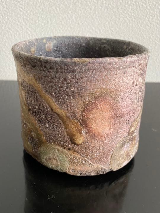 岸野寛　焼〆窯変筒茶碗　京都思文閣個展　共箱