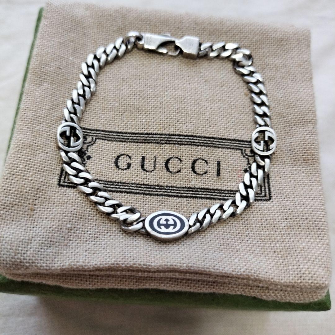 再出品 GUCCI グッチ エナメルインターロッキングG 喜平ブレスレット17号