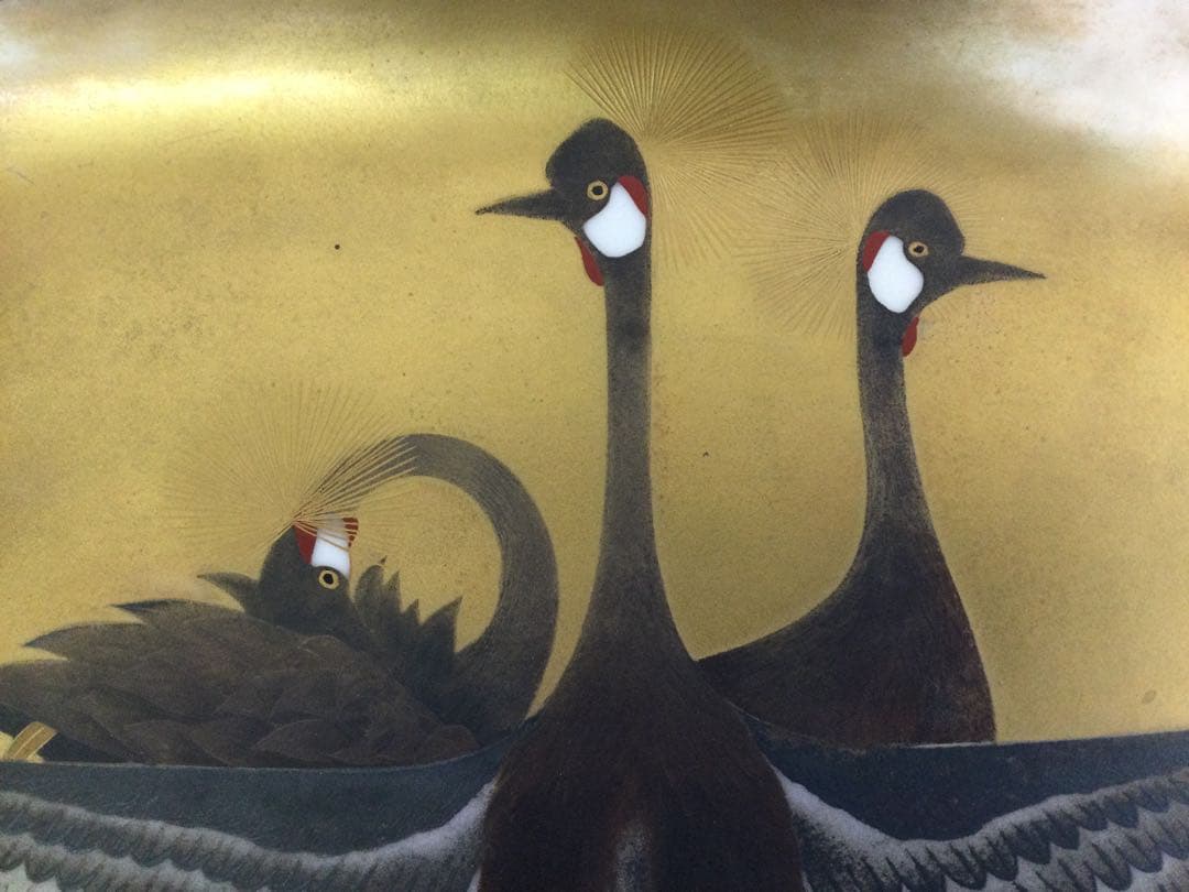 宝漆陶 大仲翠月作 金彩鳥絵四方皿 供箱 M