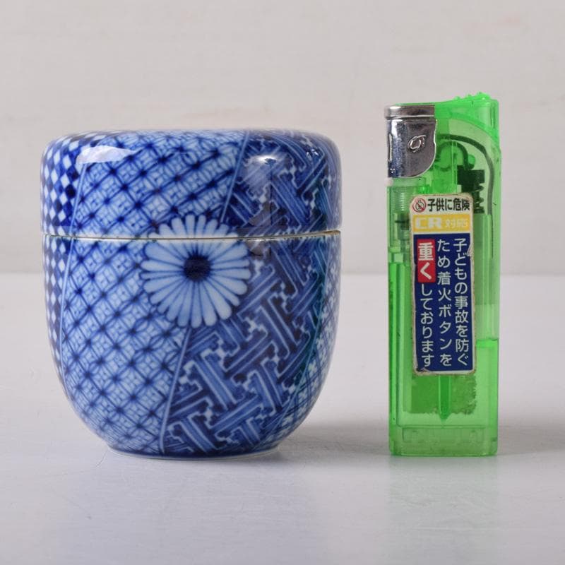 茶道具　陶楽造　染付　花文　棗　共箱　V　7841