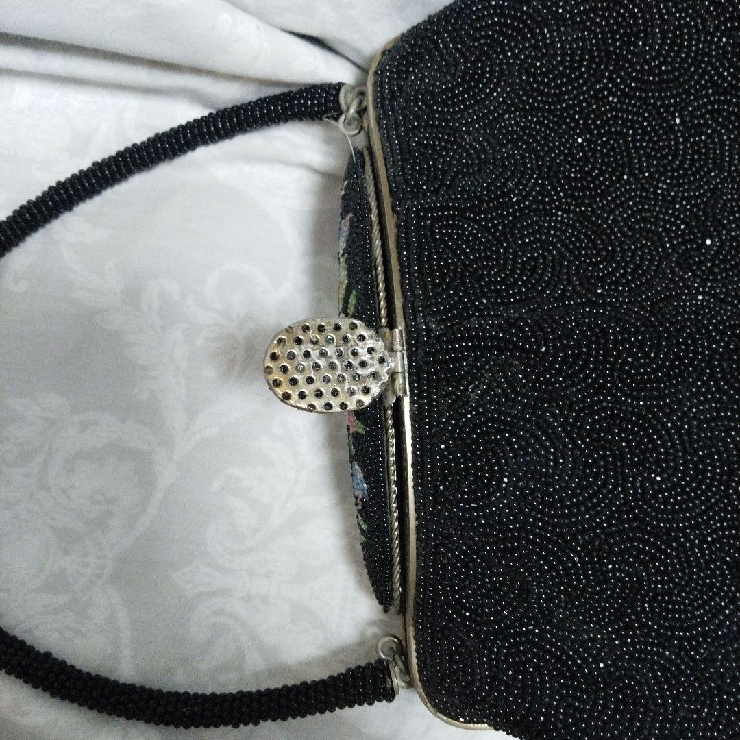 中古　レトロ　ビーズ　バック　インテリア　鏡有　ビーズ解れ有　クラッチ　タイプ