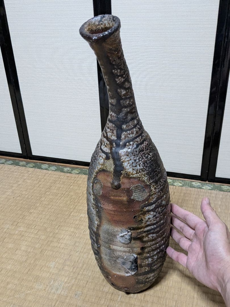 【水漏れあり】今成研二 備前焼 窯変花器 造花用花入 置物 花瓶 インテリア