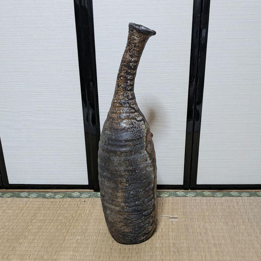 【水漏れあり】今成研二 備前焼 窯変花器 造花用花入 置物 花瓶 インテリア