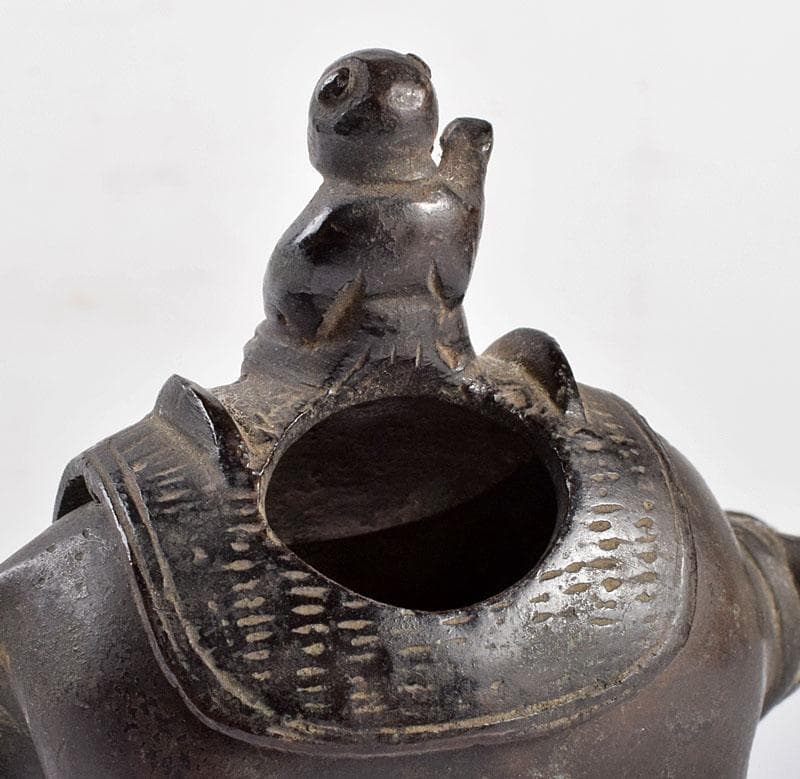 中国　古銅宣徳銅　牛に唐子　のったり香炉　置物　V　R4228