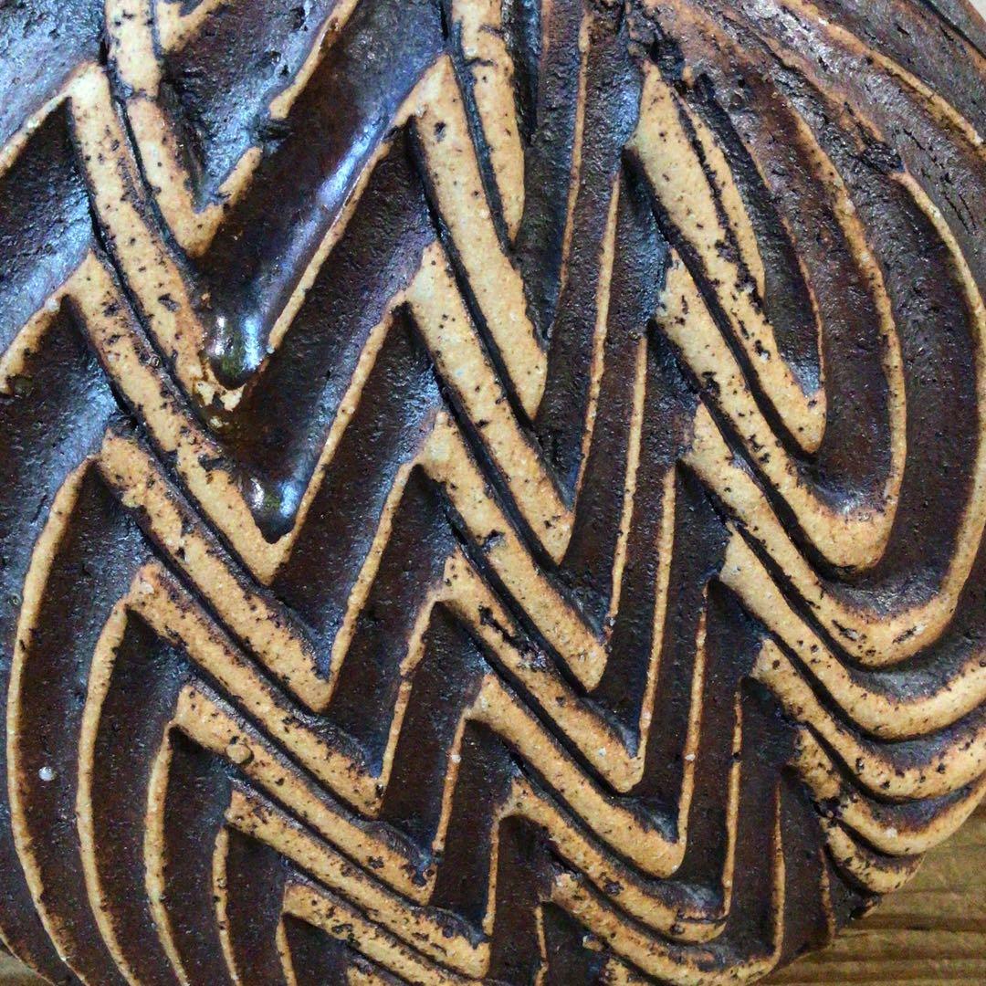 No3660  草文扁壺　陶芸　民藝　陶磁器　一輪挿し　花器　花入　壺　送料無料